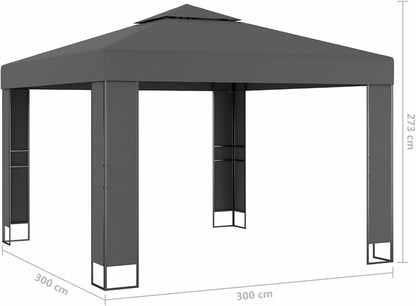 Gecheer Double Roof Pavilion with LED Strips Pergola for Garden, Patio, Sunroof, Parasol, Tent, Gazebo, Party, Anthracite, 3 x 3 m - QUORE