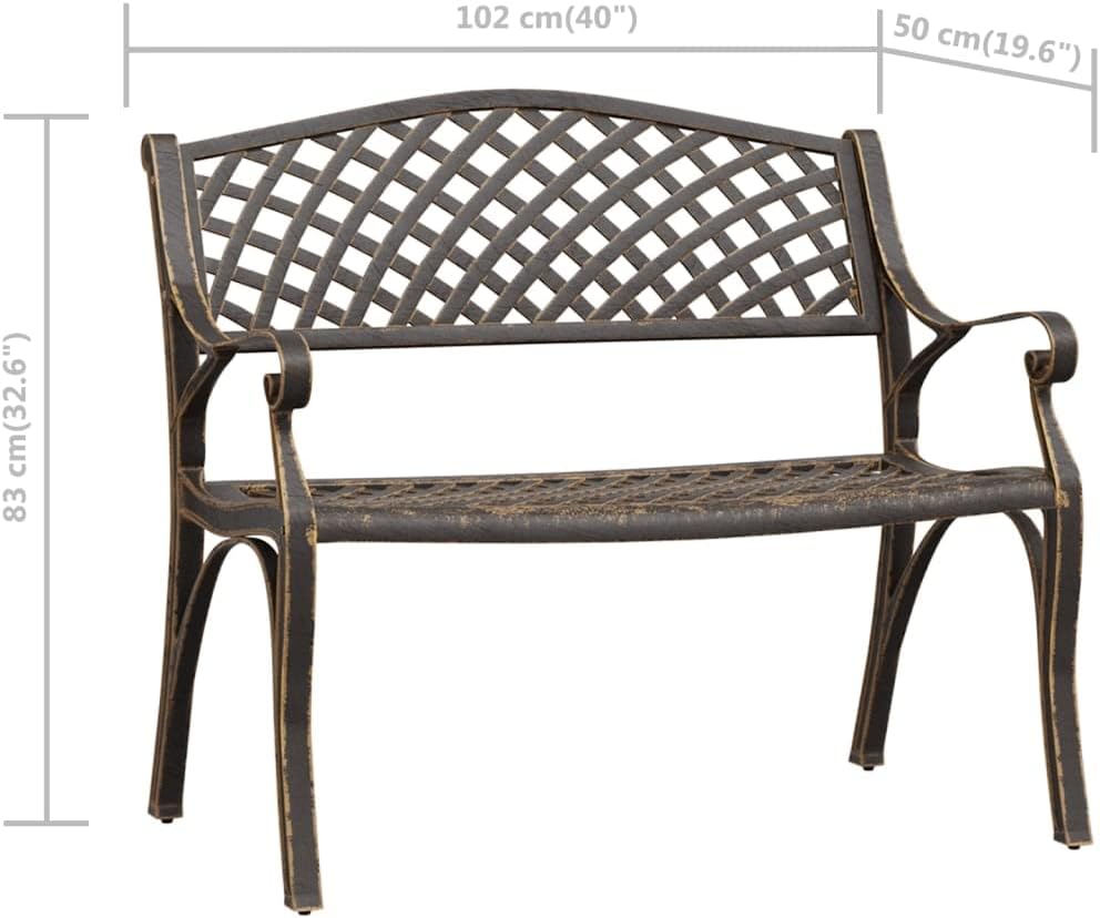 Flash shipping: garden bench suitable for garden furniture, outdoor seating, parks, terraces, benches with backrest, 102 cm cast aluminium, bronze - QUORE