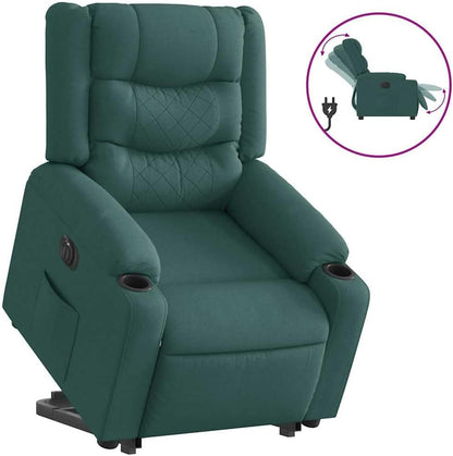 Relaxstoel – Elektrische Fauteuil – Ligstoel – TV Stoel – Opstahulp – Donkergroene Stof – Verstelbare Rugleuning Tot 135° – Stevig Hout- en Metalen Frame