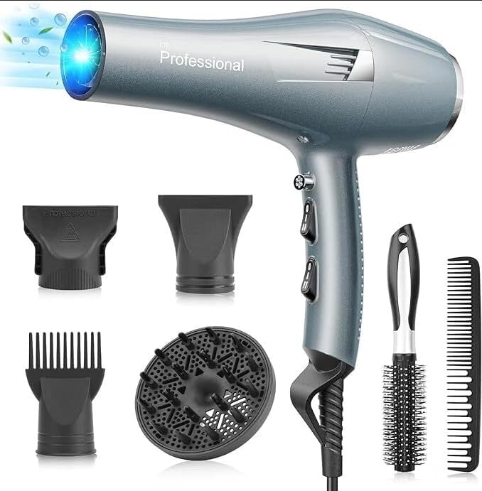 Professionele Ionische Föhn met Diffuser & Stylingkam – 2 Snelheden & 3 Warmtestanden