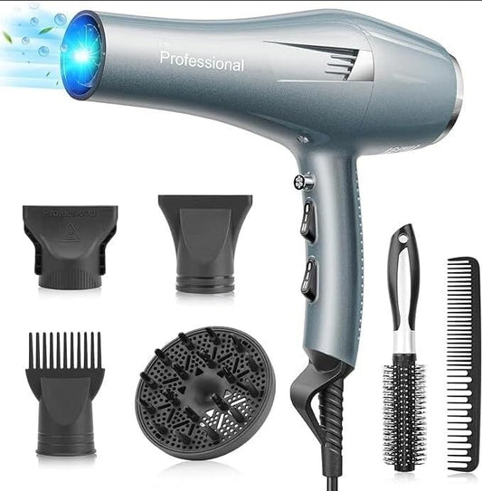 Professionele Ionische Föhn met Diffuser & Stylingkam – 2 Snelheden & 3 Warmtestanden