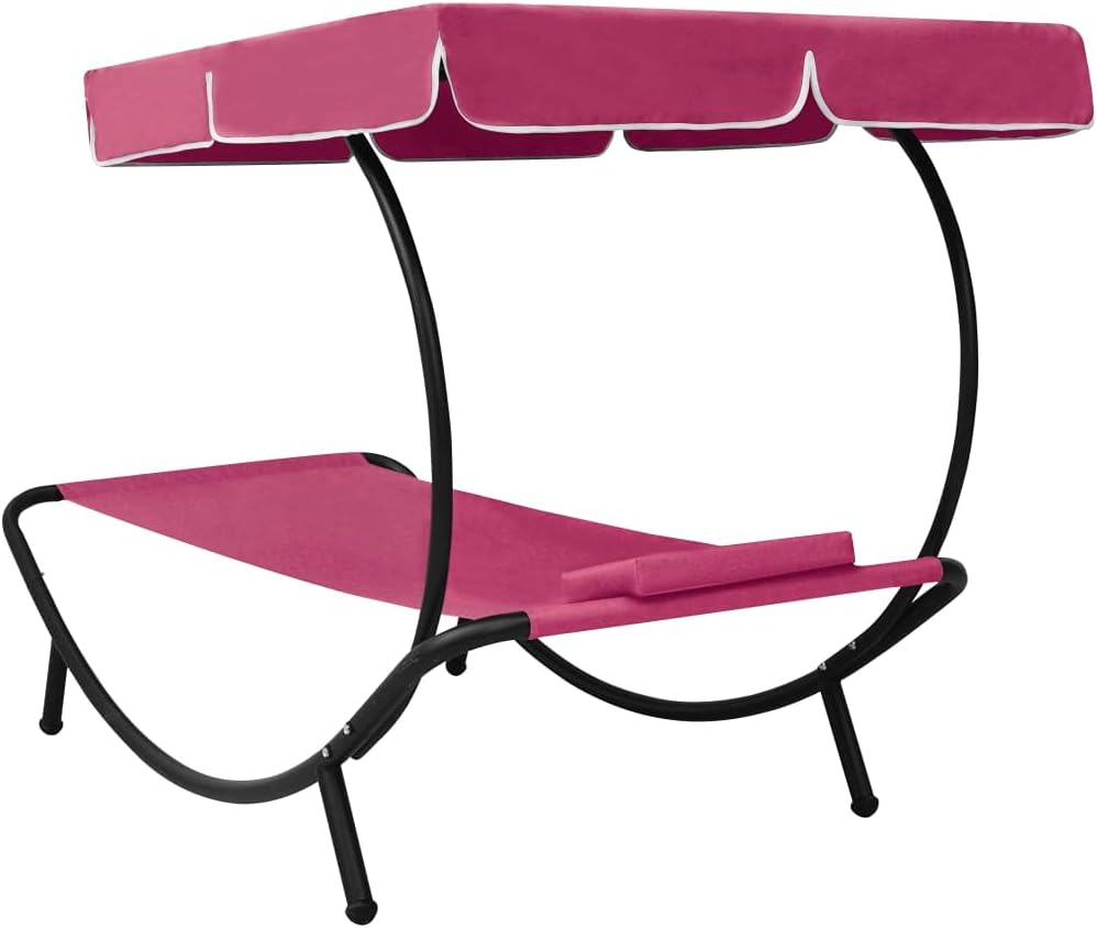 Buitenligstoel – Zonnebed – Ligstoel – Strandstoel – Tuinstoel – Roze Kleur – Waterafstotend Oxford Stof – Grote Zonnekap Met Kussen