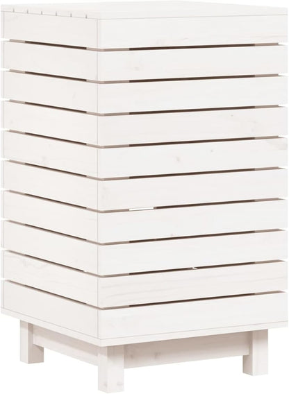Wasmmand – Wasbak – Wascontainer – Mand Voor Wasgoed – Waskorf – Massief Dennenhout – Ruim Formaat 44x44x76 cm – Afdekbare Deksel & Wandmontage