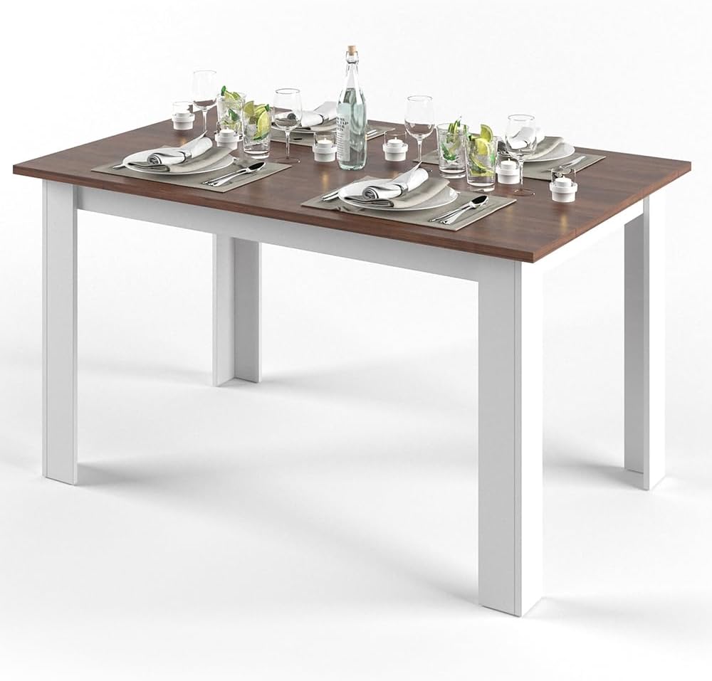 Vicco Dining table "Karlos", Walnut/White, 140 x 90 cm - QUORE