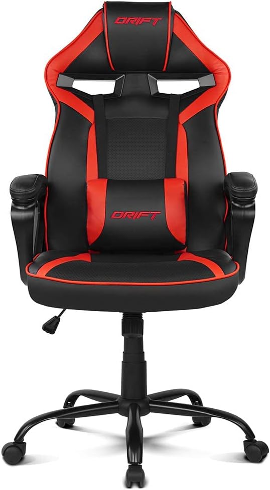 DRIFT GAMING Chair DR50 -DR50BR- Gamestoel, professioneel, in hoogte verstelbaar, tuimelstoel, gevoerde armleuningen, kunstleer, 67 x 122-131 x 67 cm, rood/zwart