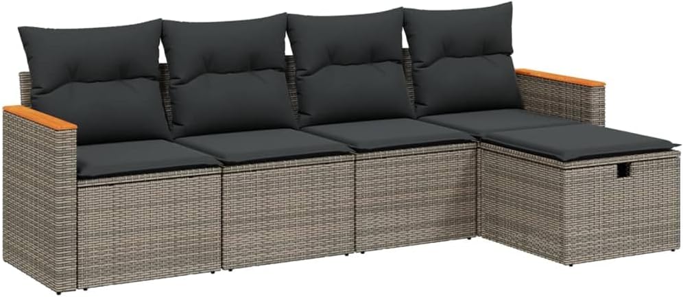 Gecheer 5-Piece Balcony Furniture Poly Rattan Lounge Garden Furniture Set Lounge Furniture Outdoor Patio Furniture Garden Lounge Furniture Sets Balcony Furniture Garden Furniture with Cushion Grey - QUORE