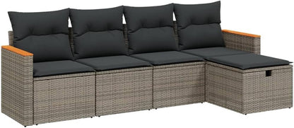 Gecheer 5-Piece Balcony Furniture Poly Rattan Lounge Garden Furniture Set Lounge Furniture Outdoor Patio Furniture Garden Lounge Furniture Sets Balcony Furniture Garden Furniture with Cushion Grey - QUORE