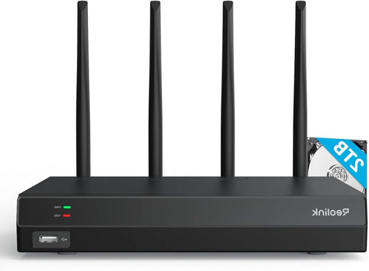 Reolink NVR Wi-Fi 6, 12 channels with 2TB HDD, Dual Band 2.4/5GHz, Support for Wi-Fi cameras, Expandable Capacity up to 16TB, Local and Remote Access, 24/7 Recording, No PoE ports, RLN12W - QUORE