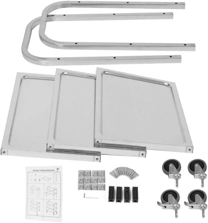 HLC 3 Tier Rvs Dienende Catering Trolley Wielen Utility Cart Keuken Cart Serveerwagen Met Vergrendelende Wielen Voor Keuken Hotels - 95x95x50CM