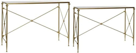 Set van 2 consoles van metaal en marmer in goud, 119 x 33 x 80 cm