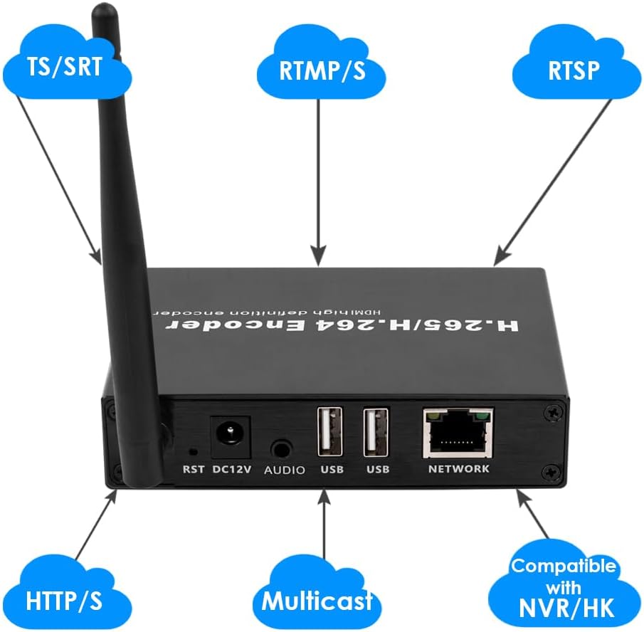 EXVIST H.265 1080P WiFi HDMI Video Encoder/Decoder, USB2.0 Webcam Input, RTSP/RTMP/TS Stream Decoding Input, Compatible with ONV/HK, Live Stream voor YouTube, Facebook, Wowza, Twitch
