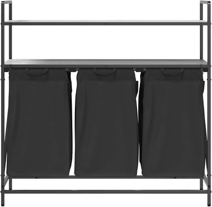Wasmand – Wasbak – Wasrek – Wasopvang – Wascontainer – 3 Compartimenten – Stalen Frame Met Houten Planken