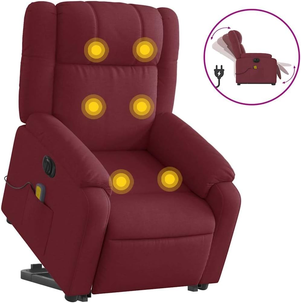 Elektrische Massagestoel – Sta-op Stoel – Relaxfauteuil – TV Fauteuil – Verstelbare Ligstoel – Wine Red Stof – Elektrische Kantelfunctie – 6-Punts Massage