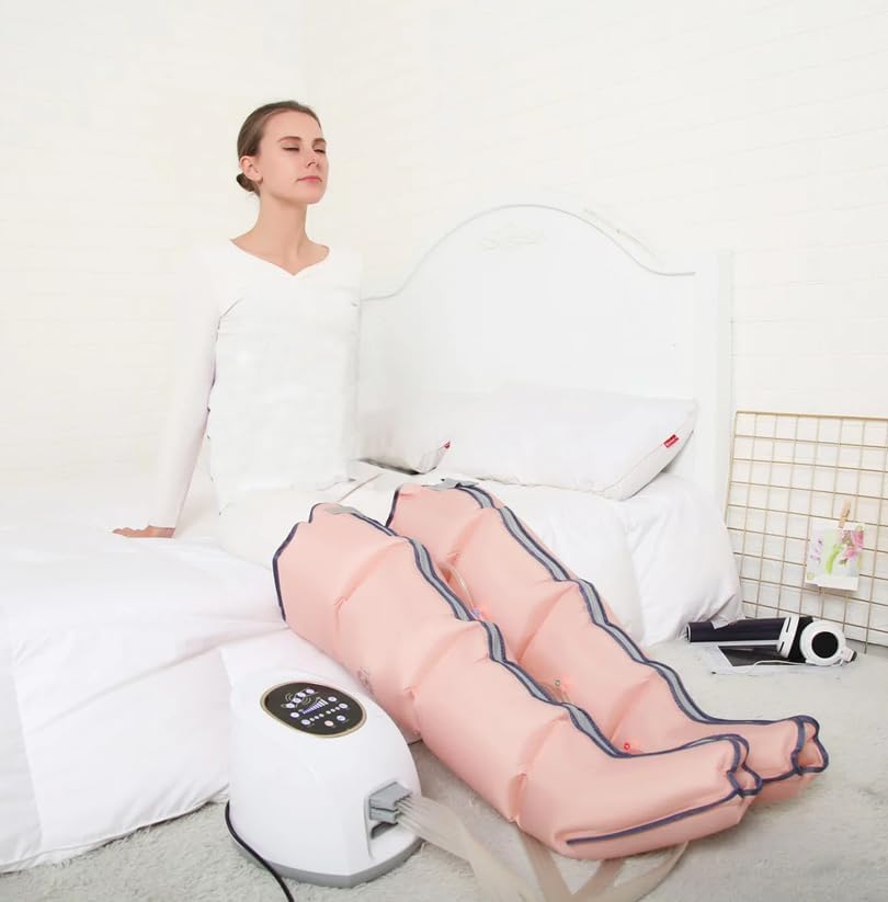 Beencompressieapparaat voor lymfedrainage plus GRATIS uitbreiding, oedeemreductie, met pneumatische beenmassage, compressie, verbetering van de bloedcirculatie inclusief uitbreiding (Roze, M)