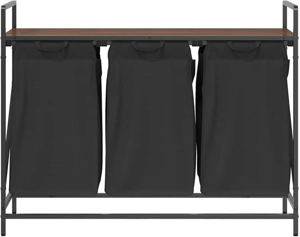 Gecheer Laundry basket 3 compartments with shelf brown oak look, laundry basket laundry basket laundry basket for baby clothes bedding shoes 859064 - QUORE