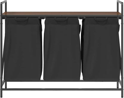 Gecheer Laundry basket 3 compartments with shelf brown oak look, laundry basket laundry basket laundry basket for baby clothes bedding shoes 859064 - QUORE