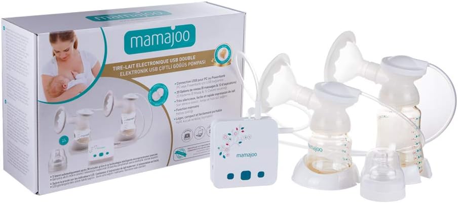 Mamajoo Elektrische dubbele borstkolf, draagbaar met drinkopzetstuk, borstkolf met USB, borstpomp voor dagelijks gebruik, zuigfles voor baby's, effectieve borstpomp voor zachte borstkolven