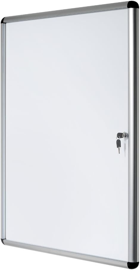 Bi-Office Showbox Vitrine "Enclore", whiteboard, mantisch-interieur, geschikt voor 4 x DIN A4, zilveren aluminium frame, afsluitbaar, 500 x 674 mm