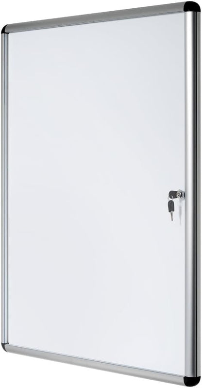 Bi-Office Showbox Vitrine "Enclore", whiteboard, mantisch-interieur, geschikt voor 4 x DIN A4, zilveren aluminium frame, afsluitbaar, 500 x 674 mm