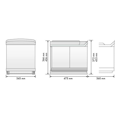 Menage Confort Uittrekbare vuilnisemmer en recyclingcontainer, 2 ingebouwde emmers van 21/21 of 16/16, voor keukenmeubels, 16/16