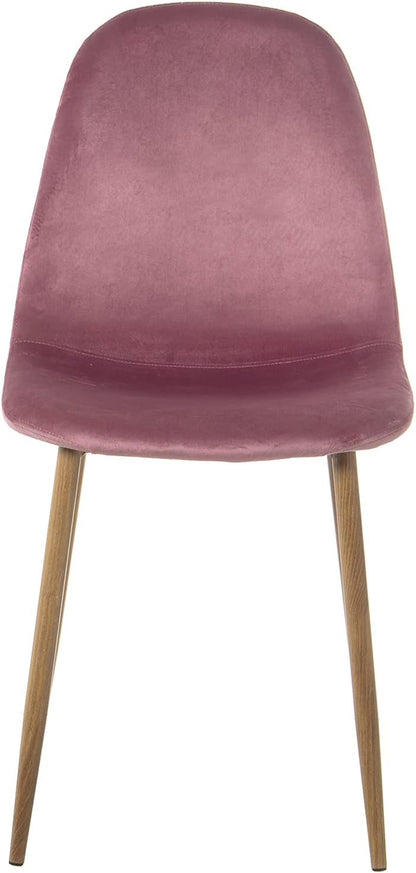 DRW Set van 4 stoelen van hout en metaal, bekleding in roze, 44,5 x 47 x 89 cm, zithoogte 47 cm