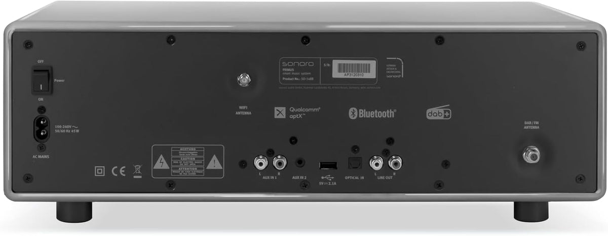 sonoro Primus Internetradio met Bluetooth (Spotify, Deezer, Podcasts, FM/UKW, DAB Plus, WLAN, AUX-in, houten behuizing) stereo-installatie Chalk Grey