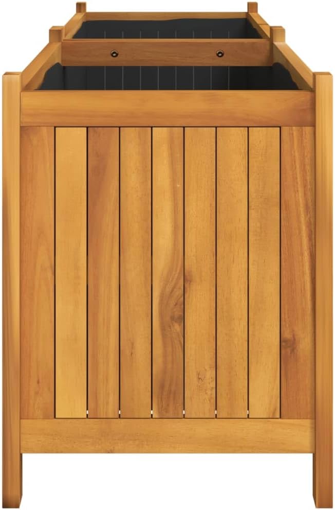 LAPOOH Tuinplantenbak met voering 153x38,5x50 cm massief hout acacia, tuinplantenbak, tuinplantenbak buiten, plantenbak-366442 - QUORE