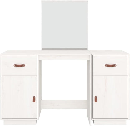 Tidyard Dressing table with mirror, dressing table, chest of drawers, dressing table, vanity table, makeup mirror, bedroom, solid pine, white - QUORE