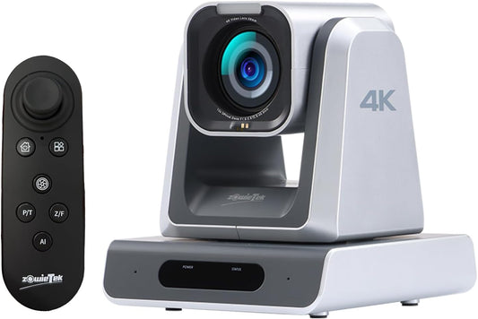 Zowietek 4K PTZ-camera (native NDI|HX3), Ergo-Ease afstandsbediening, ZowieX App, 25x optisch + 12x digitaal, SDI/HDMI/USB, RTSP/RTMP/SRT. Perfect voor vergaderingen, kerk, evenementen, onderwijs.