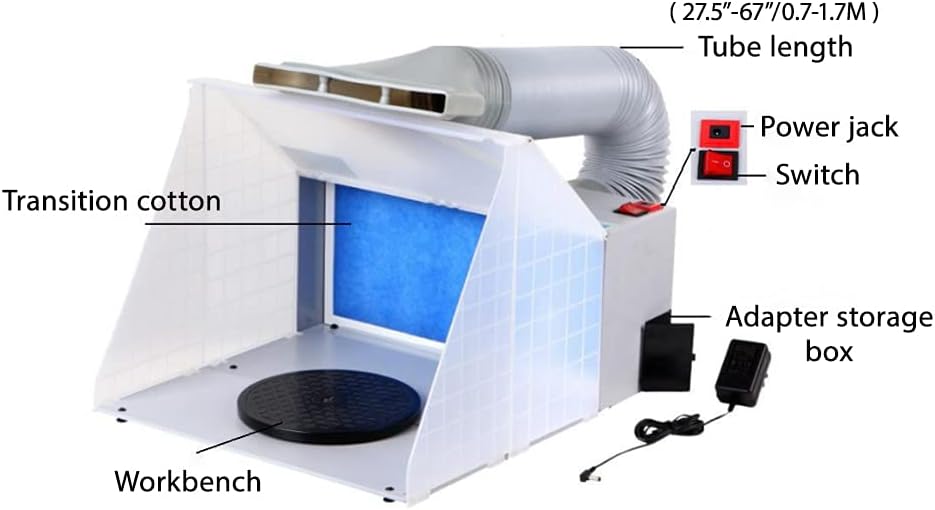 Draagbare Airbrush Verf Spuitcabine Kit met 3 LED-lampjes Draaitafel en Filterslang voor Model Cake Craft Nail Speelgoed Deel Filter Slang Airbrush Spray Booth Kit voor Schilderen Model Craft