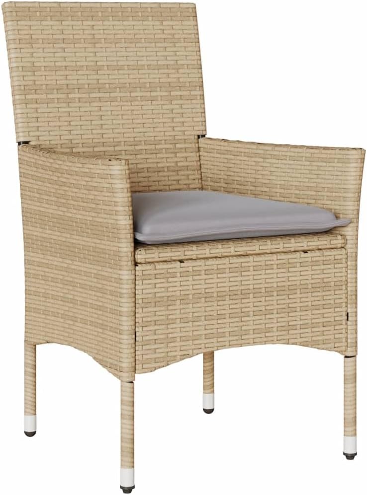 Garden seating set for 6 people, garden furniture set, 6 chairs with table, rattan dining group, balcony furniture, for 6 people, balcony table and chairs, garden set, beige, 7-piece - QUORE