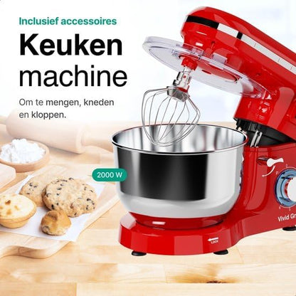 Keukenmachine – Keukenrobot – Keukenmixer – Foodprocessor – Mixer – 2000W Vermogen – 6,2L RVS Mengkom