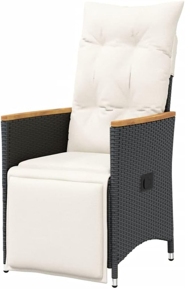 Loungestoel – Tuinstoel – Loungefauteuil – Buitenstoel – Terrasstoel – Verstelbare Rugleuning – Weerbestendig Poly Rattan Zwart met Crème Kussens