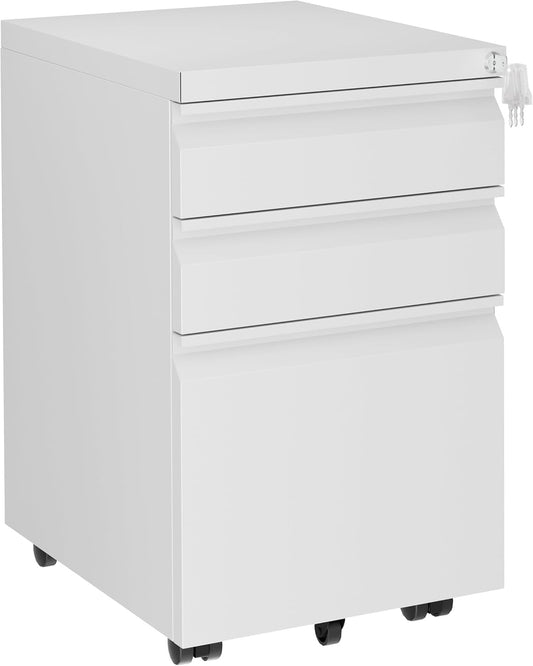 Archiefkast met 3 laden en slot, wit, OFC231W01