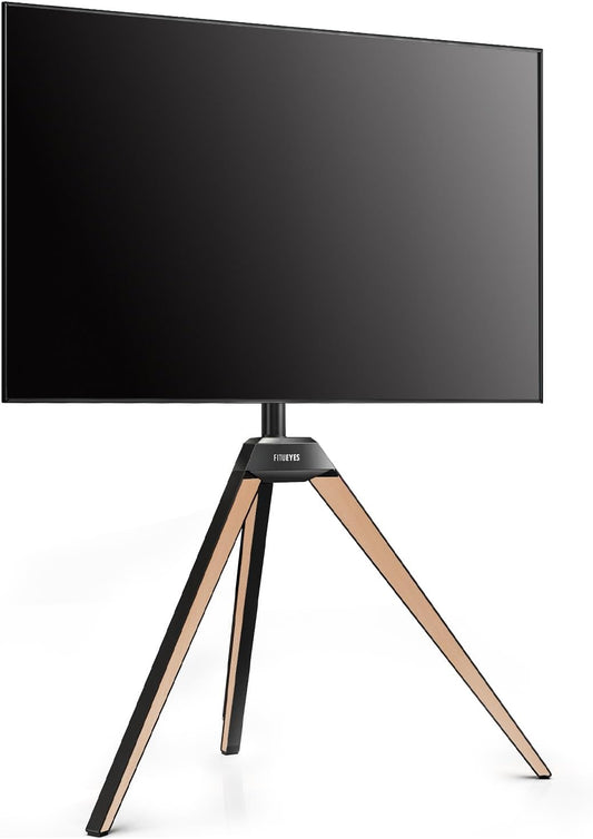 FITUEYES Picasso Design TV Stand for 32-65 Inch TV Stand in Easel Design, Height Adjustable, Swiveling, Wooden TV Stand with Cable Management - QUORE