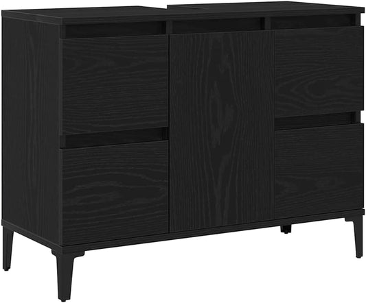 vidaXL Modern Bathroom Vanity Cabinet In Black Oak With Spacious Storage And Durable Engineered Wood Design Ideal For Chic Organization Tight Furniture Contemporary Elegant Stylish Makeup