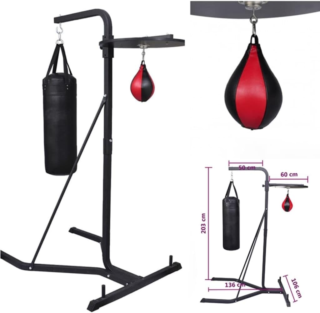 Dubbele Bokszakstandaard – Bokszakstatief – Speedballhouder – Bokstrainingstation – Bokszakhouder – Robuust Metaal-Hout Frame – 360° Draaibare Speedball