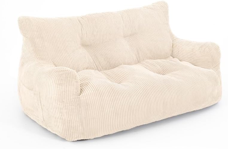 Pamapic Zitzak, grote zitzakstoel met vulling, 2-zitsbank met draagbaar handvat, moderne ergonomische zitzak voor volwassenen, comfortabele stoel voor woonkamer, slaapkamer, speelkamer, beige