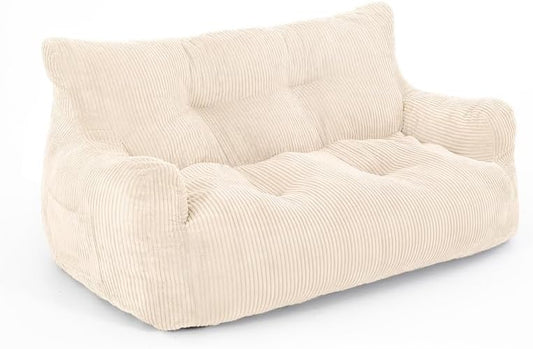Pamapic Zitzak, grote zitzakstoel met vulling, 2-zitsbank met draagbaar handvat, moderne ergonomische zitzak voor volwassenen, comfortabele stoel voor woonkamer, slaapkamer, speelkamer, beige