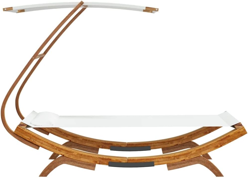 Zonnebad, ligbed met luifel, 100 x 190 x 134 cm, massief gebogen hout, crèmekleurig, ligstoel, voor buiten, strandligstoel, ontspanning, voor tuin, terras, balkon, camping - QUORE