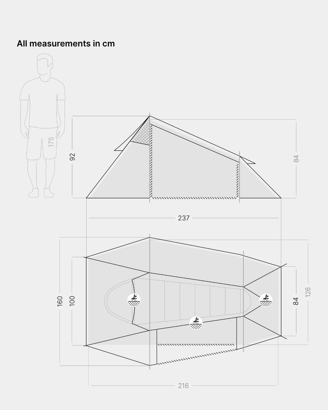 "Qeedo Light Spruce Trekking tent in 2 mate, ultralicht, tunneltent "