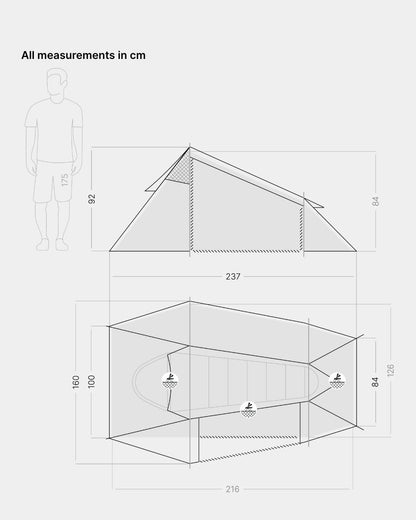 "Qeedo Light Spruce Trekking tent in 2 mate, ultralicht, tunneltent "