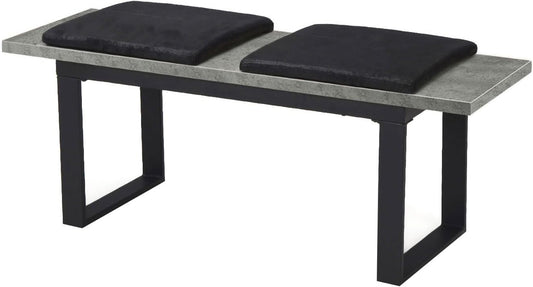 DUBI Möbel LEA Dining Bench 120 cm with Seat Cushions Lined Wooden Bench for Dining Room, Hallway, Wardrobe with Metal Frame, Industrial Modern Design, Concrete Look, 11301-120-BETO - QUORE