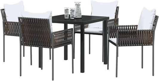 Tuinset – Tuinmeubelset – Eettafelset – Balkonsset – Terrasmeubelset – 5-delig – PE Rattan – UV-bestendig – Modern Design – Bruin Zwart