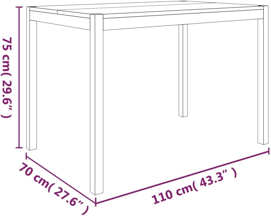 vidaXL Dining table 110x70x75 cm solid acacia wood