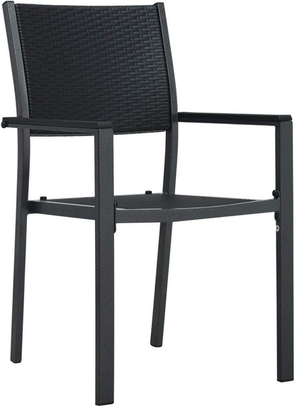 Set van 2 tuinstoelen van kunststof en staal, zwart, rotan design, handgevlochten, weerbestendig, voor terras, terras, buiten, gemakkelijk te reinigen - QUORE