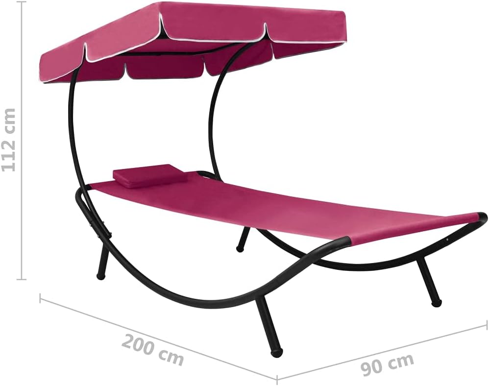 Buitenligstoel – Zonnebed – Ligstoel – Strandstoel – Tuinstoel – Roze Kleur – Waterafstotend Oxford Stof – Grote Zonnekap Met Kussen