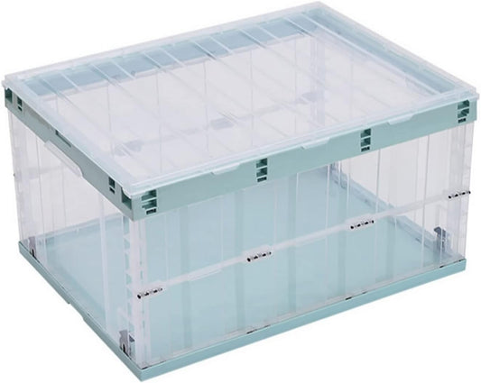TUKA-i-AKUT TKD8640 Opvouwbare opbergdozen met deksel, stapelbaar, opvouwbaar, stabiele stapelkisten met handgreep, stapelcontainer, organizer, vouwdozen, stapelboxen, transparant, 6 x 55 l, groen