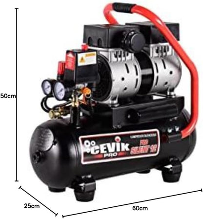 Luchtcompressor – Compressor – Aircompressor – Drukcompressor – Persluchtcompressor – 12 Liter Tank – Stille Olievrije Motor 1 pk