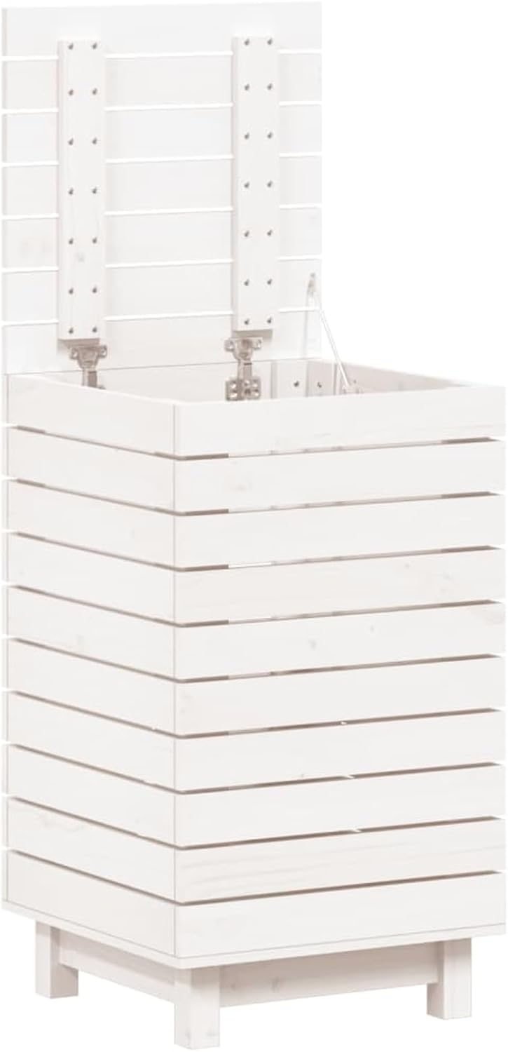 Wasmmand – Wasbak – Wascontainer – Mand Voor Wasgoed – Waskorf – Massief Dennenhout – Ruim Formaat 44x44x76 cm – Afdekbare Deksel & Wandmontage